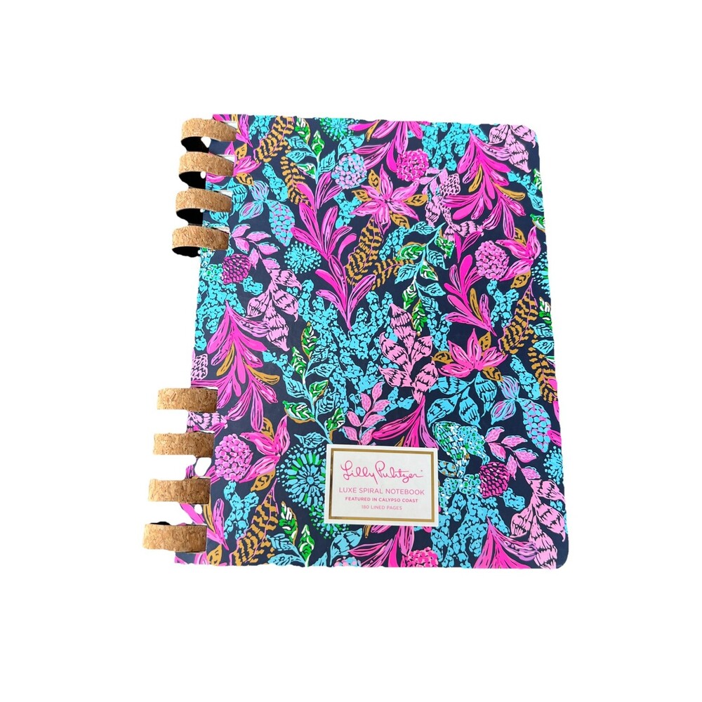 Lilly Pulitzer Luxe Spiral Bound Notebook In Calypso Coast with Cork Binding.